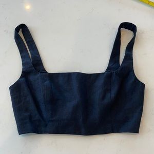 Reformation Black Linen Crop Top